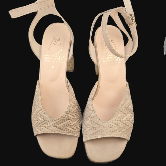 Marroqui Sanchez Shoes - Marroqui Sanchez Beige Woven Open-Toe Heel Sandals Ankle Strap Made in Spain